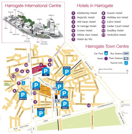 Map showing Car Parks and Hotels in Harrogate