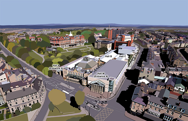 Plan showing the halls in Harrogate
