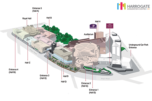 Plan showing the halls in Harrogate